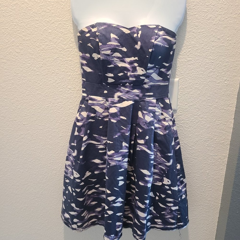 H&M women's strapless halter top pleated dress blue purple and white size 6